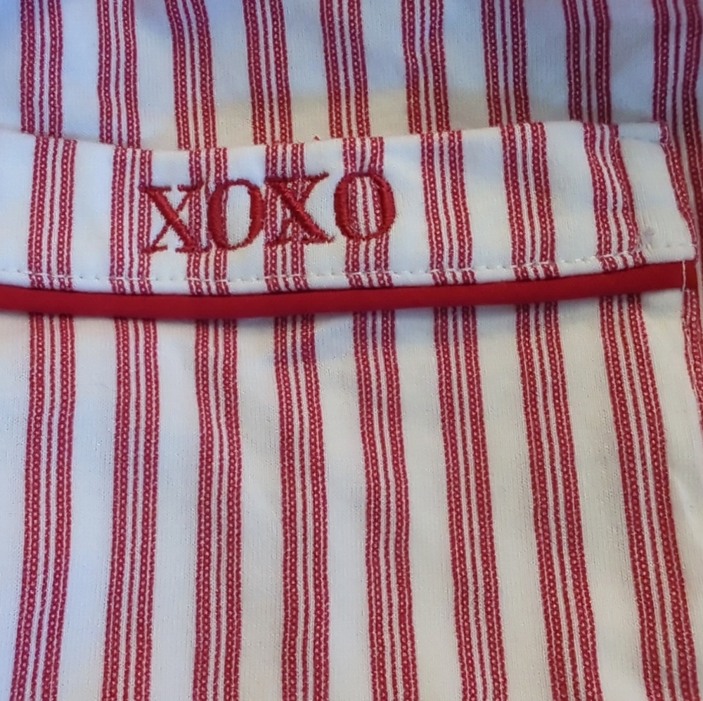 Petite Plume Pima Pajama Set In Antique Red Size Large Striped Embroidered EUC - Picture 14 of 16